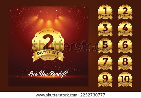 Countdown of days 1,2,3,4,5,6,7,8,9,10. The days left badges, A Countdown is going on, 10 Days Remaining for Opening, Countdown Design in Colorful Gradient Background, Opening Soon