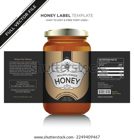 Honey label design with wild honey design jar label.