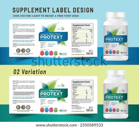 Multi vitamin label sticker design and natural food supplement sticker banner packaging,pill bottle jar label can all medical health nutrition tablet product print ready vector modern file with mockup