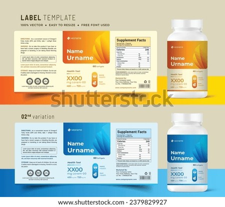 Multi vitamin label sticker design, natural food supplement banner packaging,jar label medicine health product print vector modern file.
