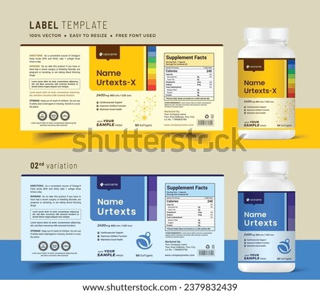 Multi vitamin label sticker design, natural food supplement banner packaging,jar label medicine health product print vector modern file.
