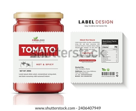 Tomato sauce label bottle jar food clean sticker packaging, minimal label design.