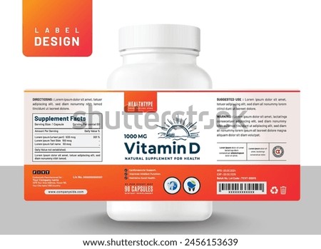 Food supplement multi vitamin label sticker design and medicine bottle jar box packaging.