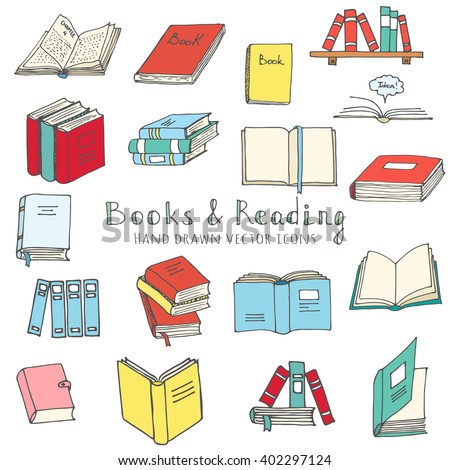 Hand drawn doodle Books and Reading set Vector illustration Sketchy set of book icons elements Vector symbols of reading and learning Educational club illustration Education logo element