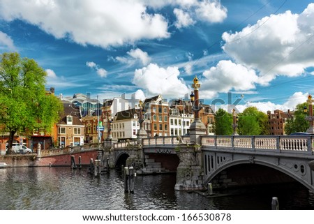 Amsterdam with canal in the downtown, Holland.