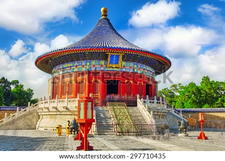The Imperial Vault of Heaven in the complex Temple of Heaven in Beijing, China.Inscription means:Vault of Heaven.