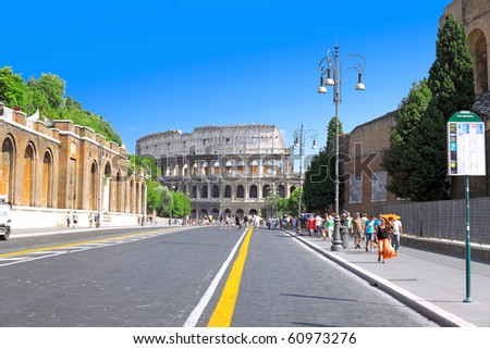 The Colosseum, the world famous landmark in Rome, Italy.Panorama