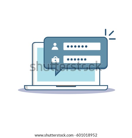 Illustration of login form pop up on a laptop isolated in white background