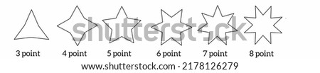 Star icon with 3,4,5,6,7,8 points.Multi sided star icons.Geometric star shape with multiple sides.Star icons vector. Stars symbols with different pointed : three, four, five, six, seven, eight. Vector