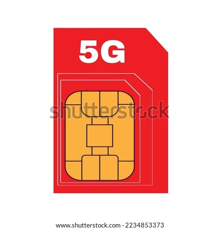 5G sim card illustration vector icon.Red color GSM SIM card icon isolated vector illustration.Airtel,Jio, Vodafone,VI,Idea Reliance 5g launch date in India and supported mobile phone list announced.