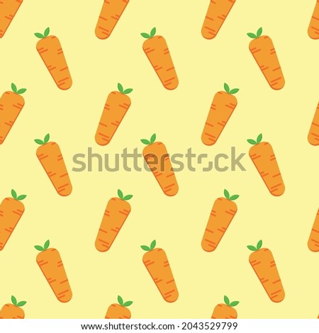 Cute Carrots Seamless Pattern. Vegetables Background Vector. Carrot Illustration Icons. Soft Color Wallpaper. Carrot Cartoon Flat Design Simple and Adorable. Kids Children Pattern.