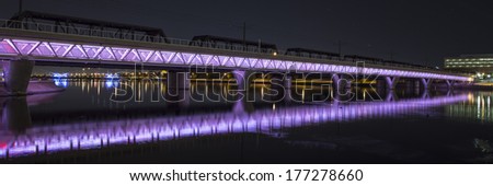 The lights of light rail train bridge in Tempe, Arizona