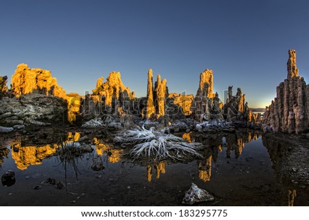 Mono Lake is one of California's most prominent photographic icons. The Tufas are dramatic rock spires protruding from the seabed.