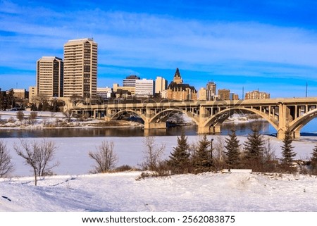 Similar – Image, Stock Photo Large bridge over river with cars traffic