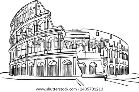 Vector hand drawing sketch illustration of Colosseum Roma. Colosseum hand drawn sketch in black color on white background.