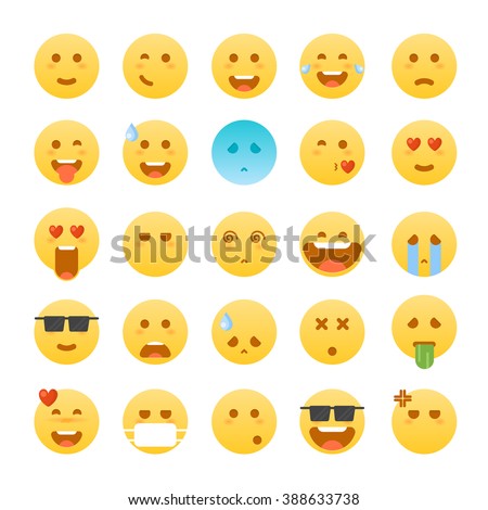 Emoticon Set. Set Of Flat Design Emoji Isolated On White Background ...