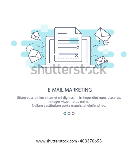 Web page design template of e-mail marketing and news letter advertising. Communication concept, sharing spam, information dissemination, business promotion, sending email in flat layout style. 