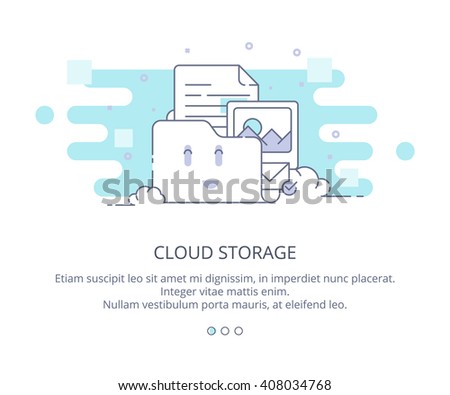 Web Page Design Template of Cloud Computing and Storage. Data Storage, Cloud Computing, Web Sites Hosting. Flat Layout Style, Line Business Concept, Vector Illustration.