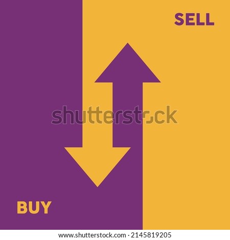 Buy and sell symbol in Share market. Stock market index, stock exchange data concept. Colored flat vector illustration.