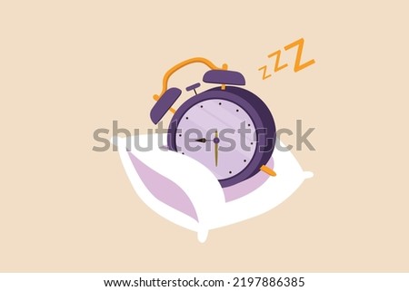 Alarm clock ringing on the pillow. Before sleep activity concept. Colored flat graphic vector illustration isolated.
