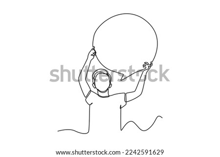 Continuous one line drawing happy young boy raised arms holding blank speech bubble in hand. Communication concept. Single line draw design vector graphic illustration.