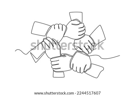 Single one line drawing children's hand form Teamwork. Team work concept. Continuous line draw design graphic vector illustration.