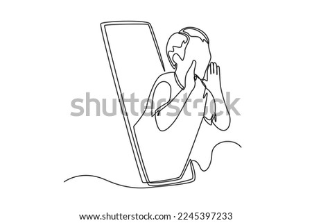 Single one line drawing Boy shouted out from the smartphones to give a message and share information with the community. Marketing Concept. Continuous line draw design graphic vector illustration.