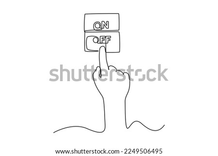 Continuous one line drawing hand turn off the lamp. Earth hour concept. Single line draw design vector graphic illustration.