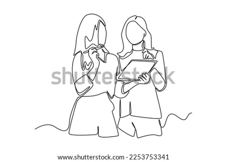 Continuous one line drawing happy business team discussing about event. Event planner concept. Single line draw design vector graphic illustration.