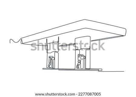 Single one-line drawing of a big gas station in town. Gas station concept continuous line draw design graphic vector illustration