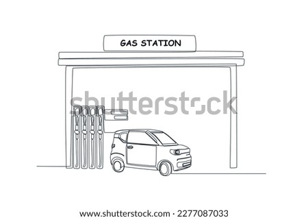 Single one-line drawing car filling up oil at the gas station. Gas station concept continuous line draw design graphic vector illustration