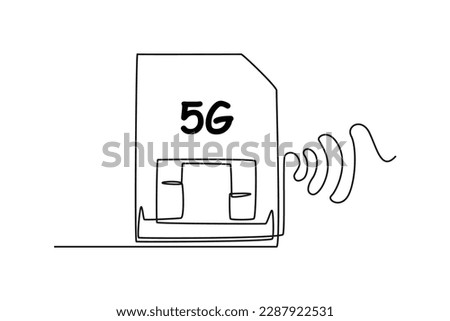 Single one line drawing 5G sim card. 5G technology concept. Continuous line draw design graphic vector illustration.