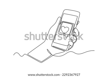 Single one line drawing hand holding smartphone. Social media concept. Continuous line draw design graphic vector illustration.