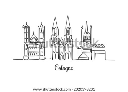 Single one line drawing Cologne city skyline. City concept. Continuous line draw design graphic vector illustration.