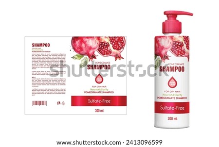 Pomegranate Shampoo Label Design, Shampoo bottle design vector illustration, Vector label design, EPS Package, Watercolor Pomegranate Label design, mockup Shampoo, Pomegranate shampoo package	