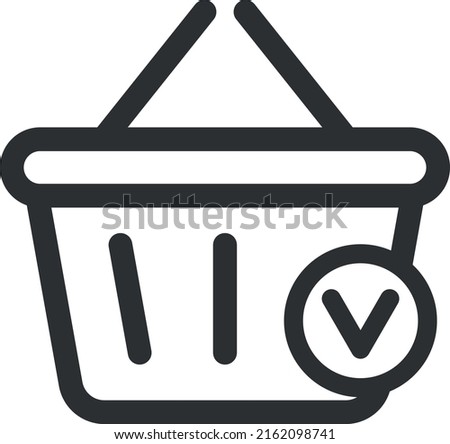 Black shopping cart with tick  approval check icon. Simple flat isolated vector.