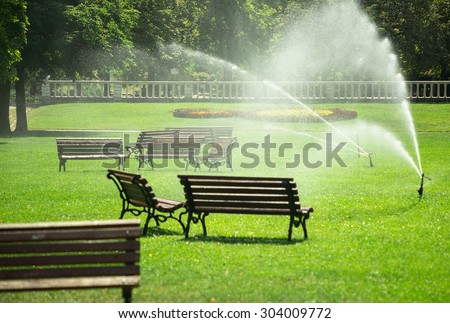 City authorities decided to pour water in the park against heatwave. The water also reduces the high temperature in the Borissova gradina park, Sofia, Bulgaria, August 07, 2015.