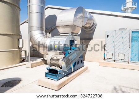 Sofia, Bulgaria, September 14, 2015 - Waste processing pipeline system and turbine engine for processing recycled waste material in a recycling waste to energy factory.