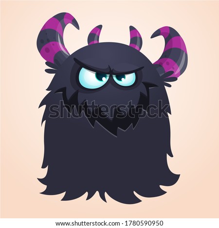 Scary cartoon monster. Halloween vector illustration of monster creature with angry face expression