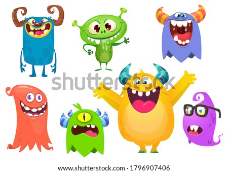 Funny cartoon creatures. Set of cartoon vector monsters. Halloween design
