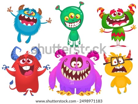 Cute cartoon Monsters. Vector set of cartoon monsters: ghost, goblin, bigfoot yeti, troll and alien. Halloween characters isolated.