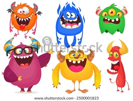 Cute cartoon Monsters. Vector set of cartoon monsters: ghost, goblin, bigfoot yeti, troll and alien. Halloween characters isolated.