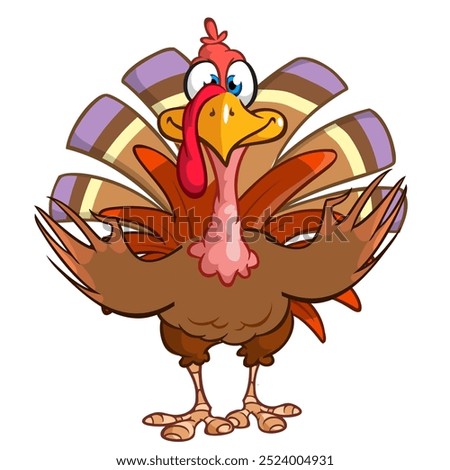 Cartoon happy cute thanksgiving turkey bird. Vector illustration isolated. Design for Thanksgiving Day