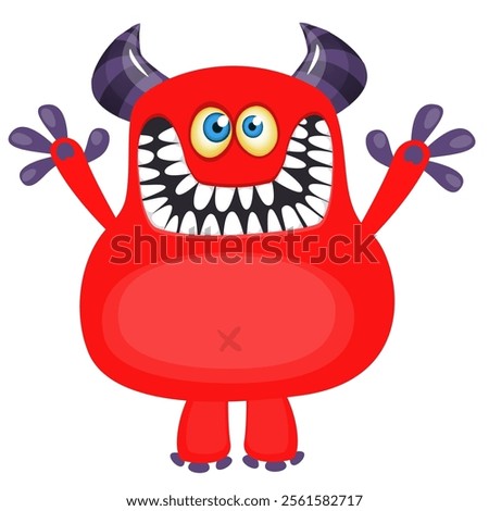 Happy red cartoon monster character design. Vector illustration isolated.