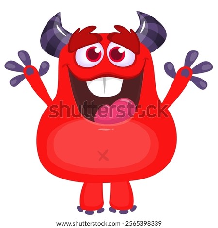 Happy red cartoon monster character design. Vector illustration isolated.