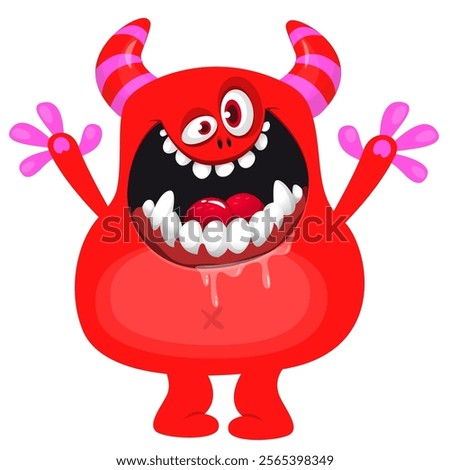 Happy red cartoon monster character design. Vector illustration isolated.