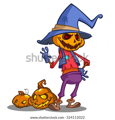 Halloween scary pumpkin head scarecrow, vector illustration for Halloween holiday