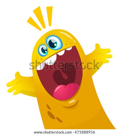 Cartoon yellow blob monster. Halloween vector illustration of excited monster