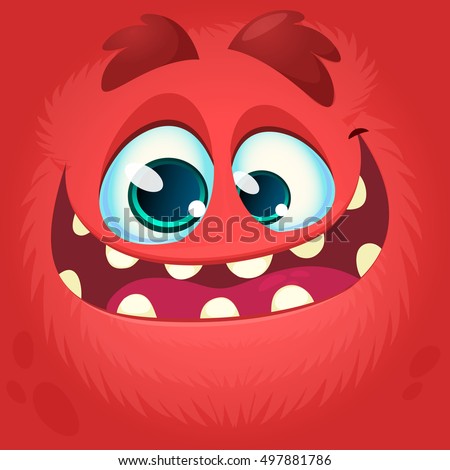 Cartoon monster face. Vector Halloween red monster avatar with wide smile