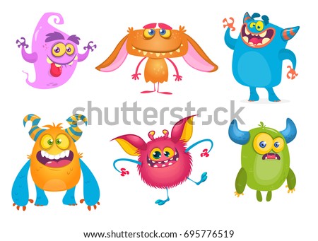 Cute cartoon Monsters. Vector set of cartoon monsters: ghost, goblin, bigfoot, gremlin troll and alien. Halloween characters isolated